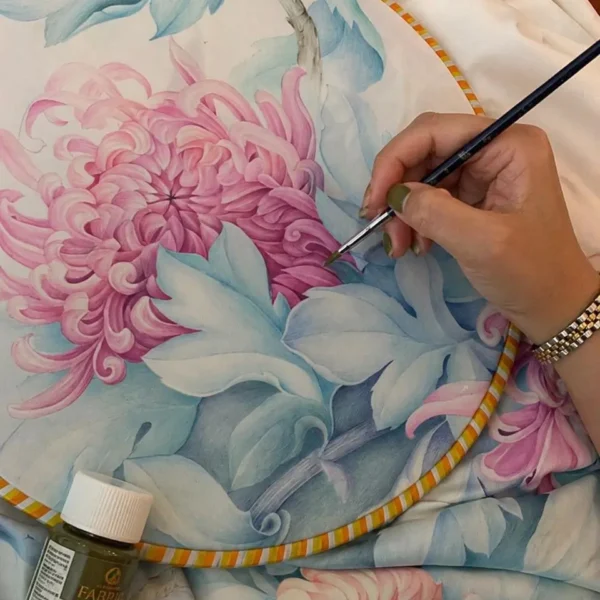 Custom luxury abaya with hand-painted floral artwork
