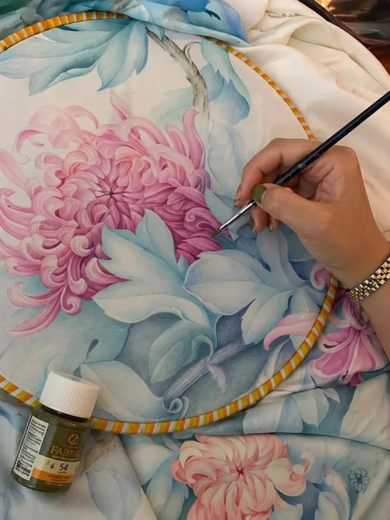 Custom luxury abaya with hand-painted floral artwork