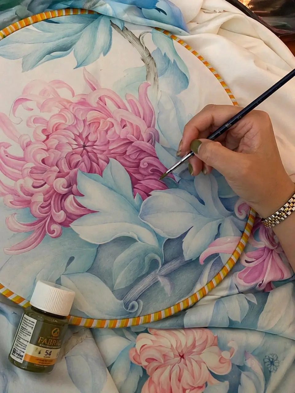 Custom luxury abaya with hand-painted floral artwork