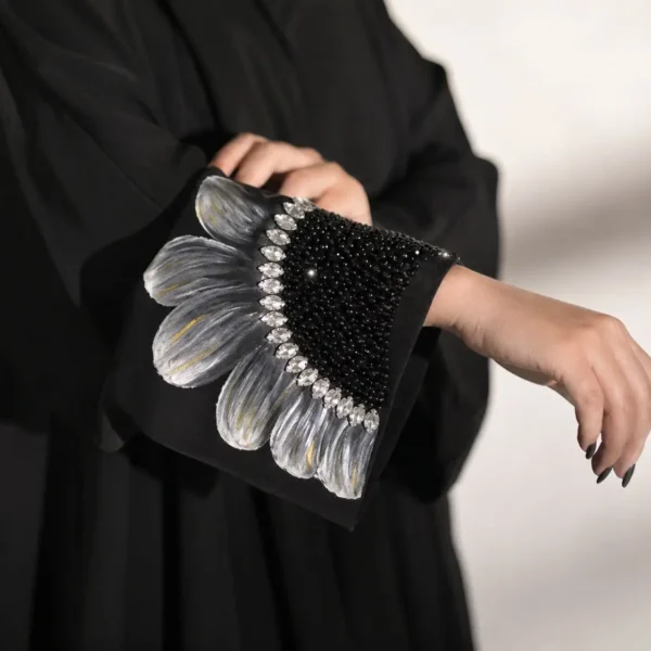 floral black hand painted abaya with artistic design
