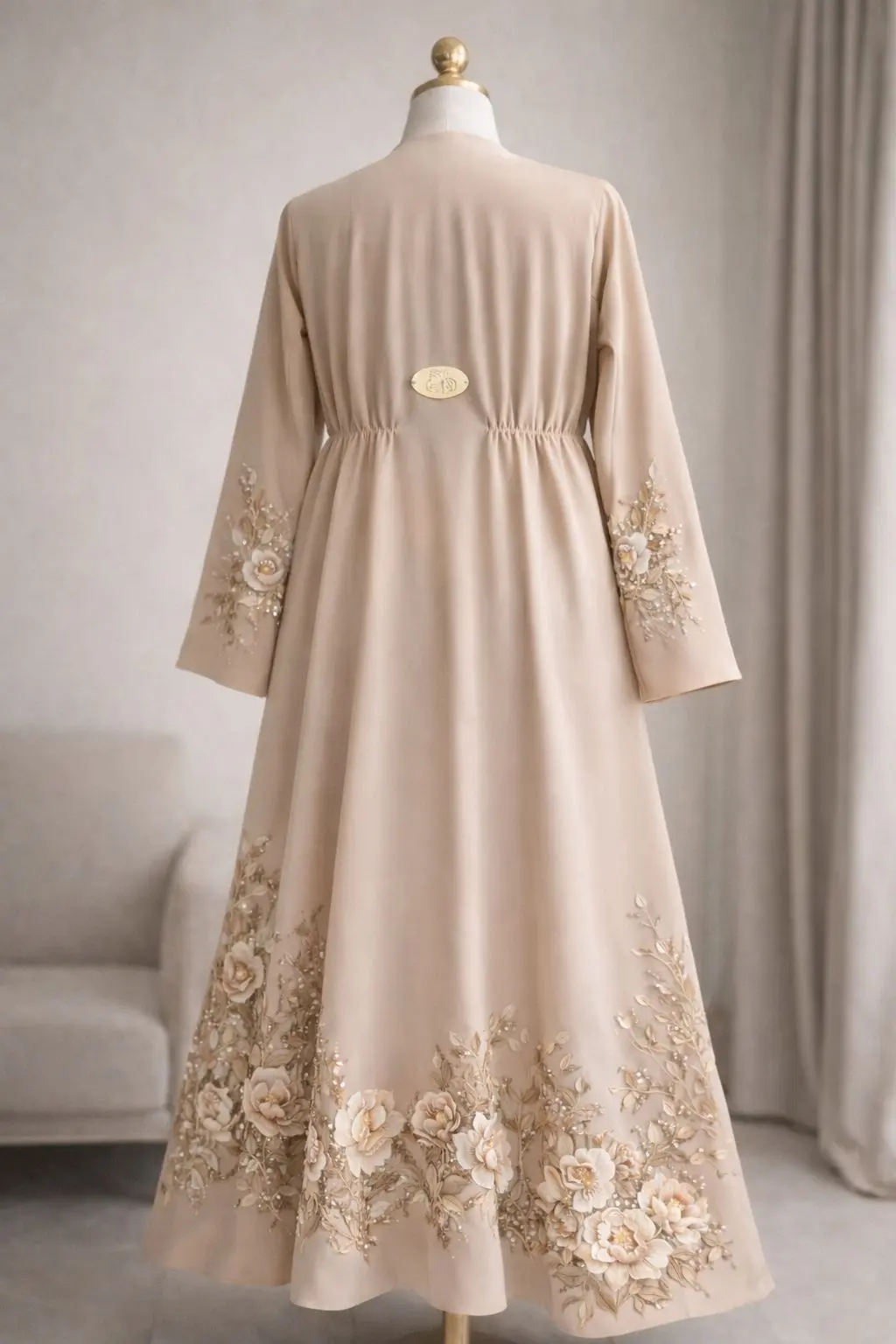 Luxury pearl embellished abaya with elegant handcrafted details