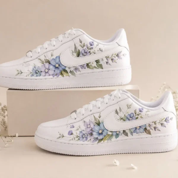 Luxury floral sneakers with elegant handcrafted floral artwork