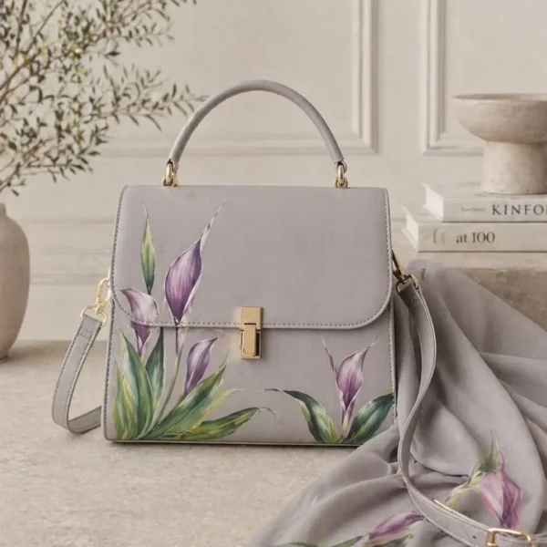 Luxury floral handbag with elegant handcrafted leather artwork