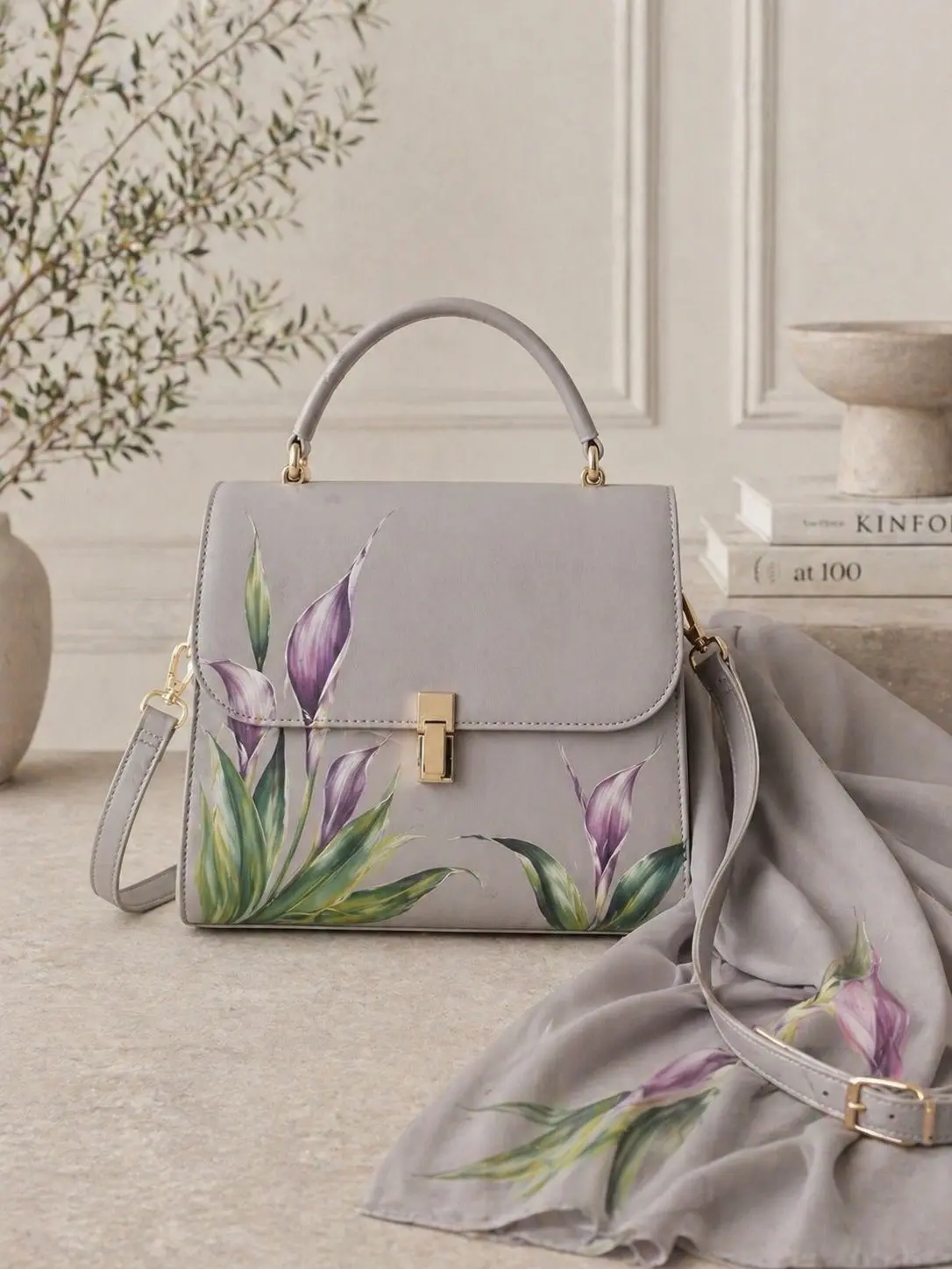 Luxury floral handbag with elegant handcrafted leather artwork