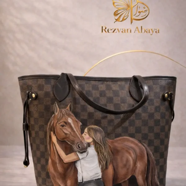 Luxury horse art tote with elegant equestrian-inspired artwork