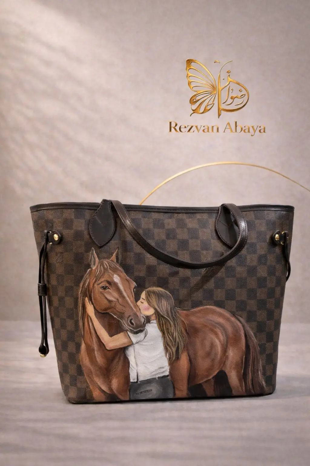 Luxury horse art tote with elegant equestrian-inspired artwork