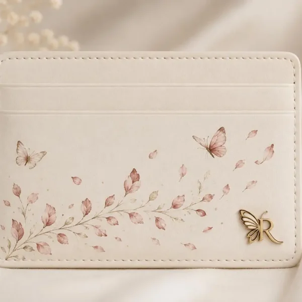 Luxury hand painted card holder with delicate floral artwork