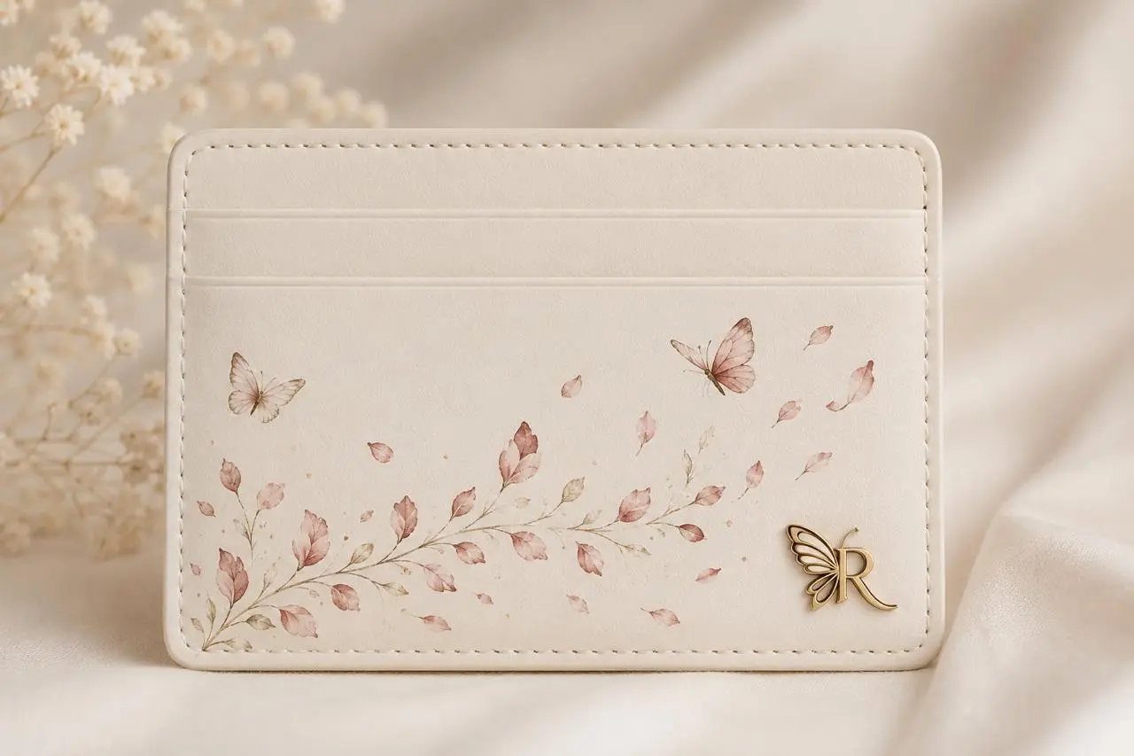 Luxury hand painted card holder with delicate floral artwork