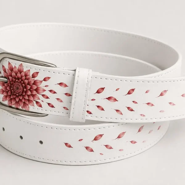 Luxury hand painted leather belt with floral artwork