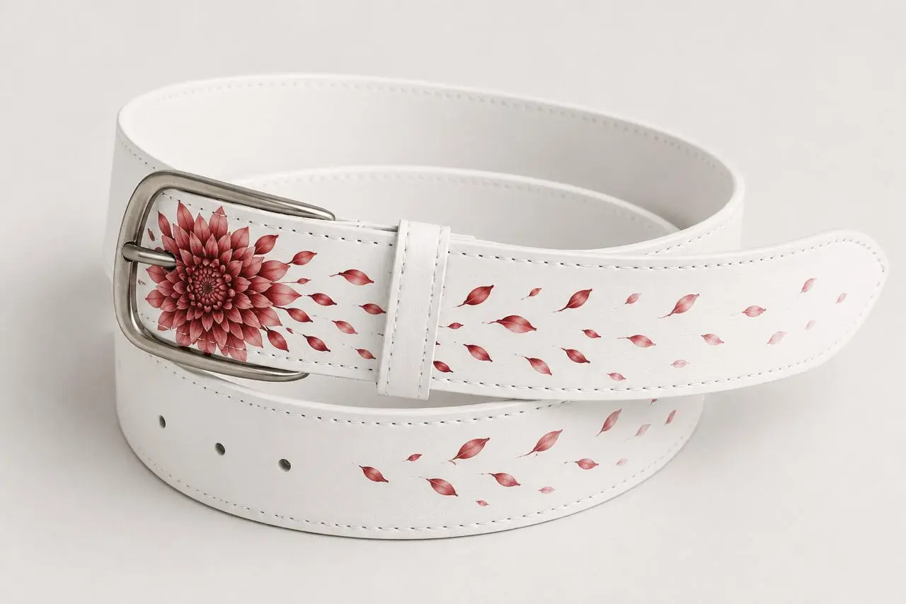 Luxury hand painted leather belt with floral artwork