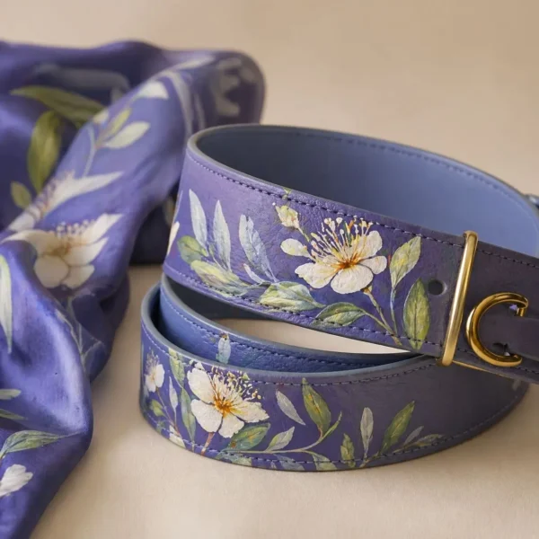 hand painted leather belt with floral design