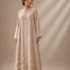 Elegant couture maxi dress with refined handcrafted details