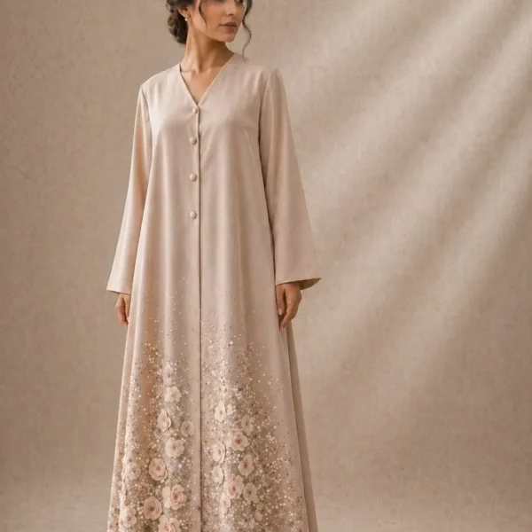 Elegant couture maxi dress with refined handcrafted details