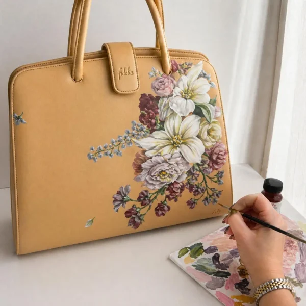 Rezvan Hand-Painted Leather Bag – Floral Art Piece