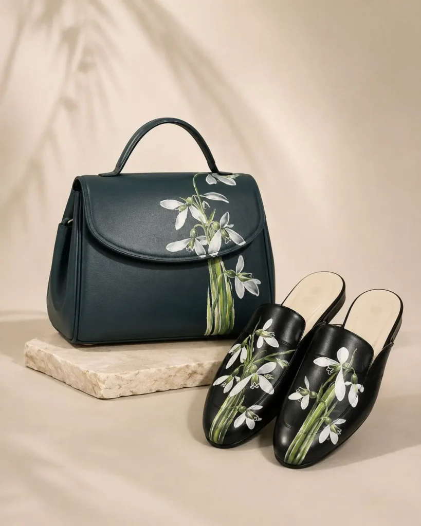 Luxury handbag and shoe set styled with elegant abaya fashion