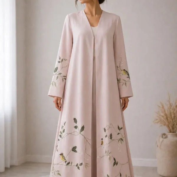 Luxury embroidered abaya with elegant floral detailing
