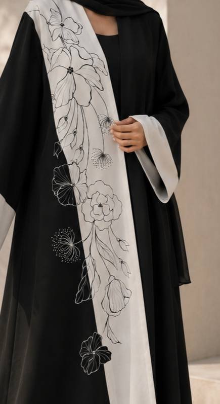 Ink Blossom Hand-Painted Abaya - Image 2