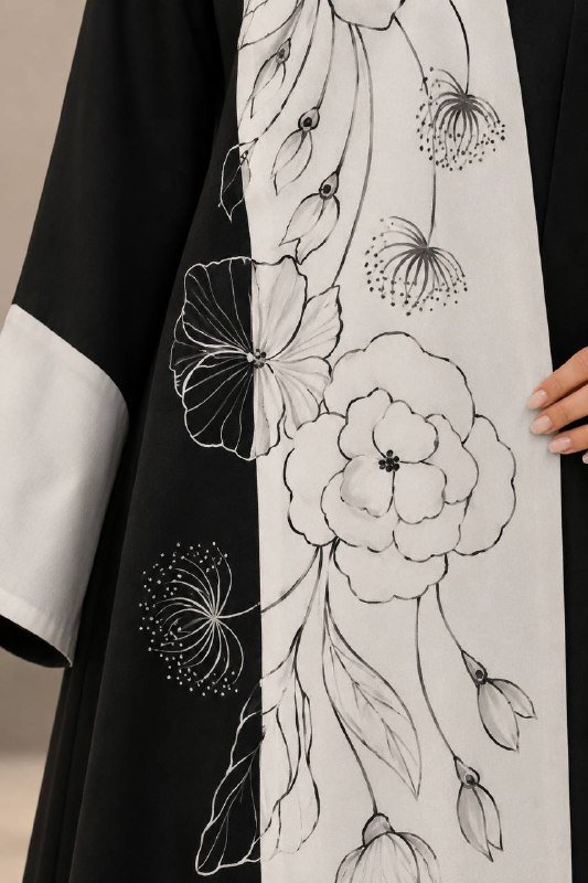 Ink Blossom Hand-Painted Abaya - Image 3