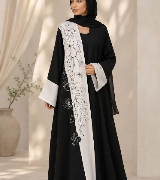 Ink Blossom Hand-Painted Abaya
