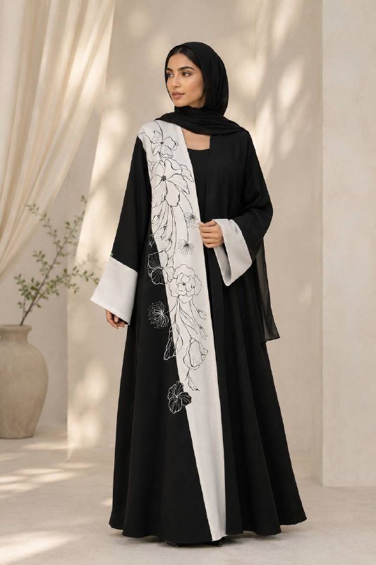 Ink Blossom Hand-Painted Abaya