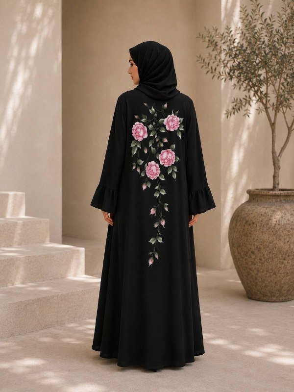 Midnight Rose Cascade Abaya