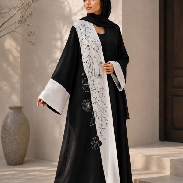 Ink Blossom Hand-Painted Abaya